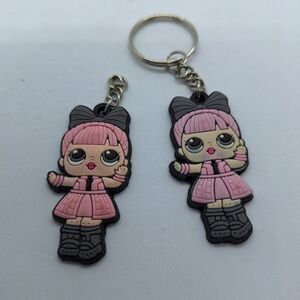 2 Inch LOL Surprise Girl 2D Soft Bendable‎ Keychain Set of 2 - One Missing Ring